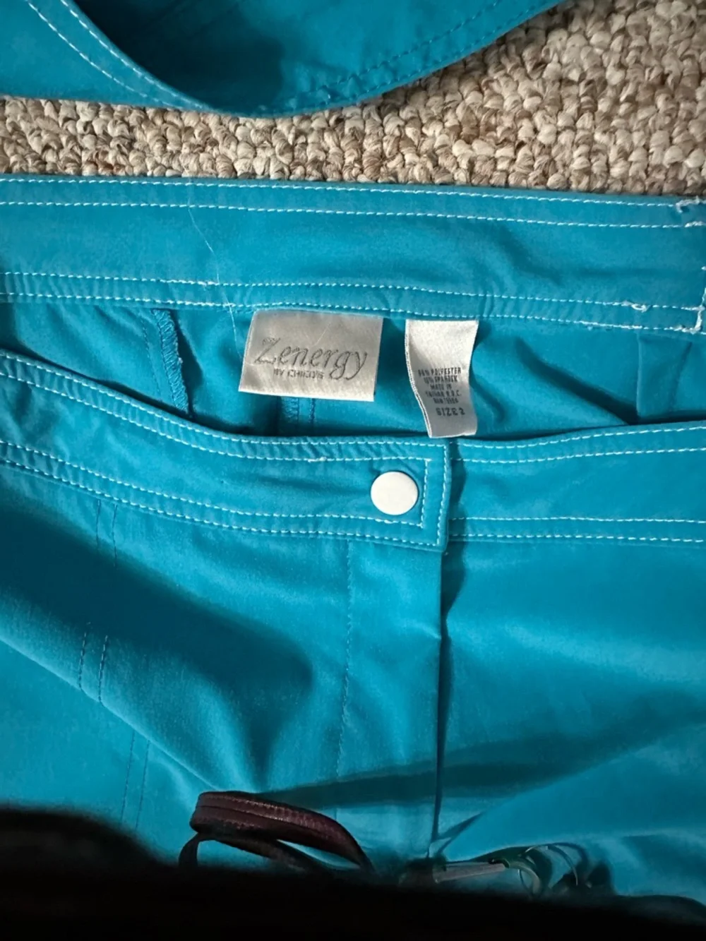 Chico's Teal Cropped Pants and Hooded Jacket Set - Picture 2 of 4